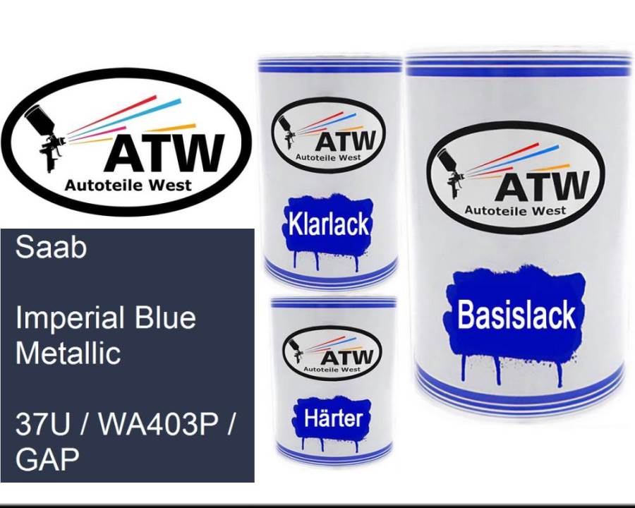Saab, Imperial Blue Metallic, 37U / WA403P / GAP: 500ml Lackdose + 500ml Klarlack + 250ml Härter - Set, von ATW Autoteile West.